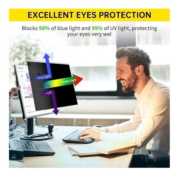 19.5" Hanging Computer Privacy Screen for 16:9 Computer Monitor Anti Blue Light - Picture 4 of 8
